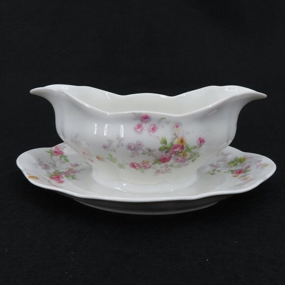 C Ahrenfeldt Limoges Gravy Boat Pink Yellow Roses Garden Flowers Floral Vintage - Picture 8 of 15